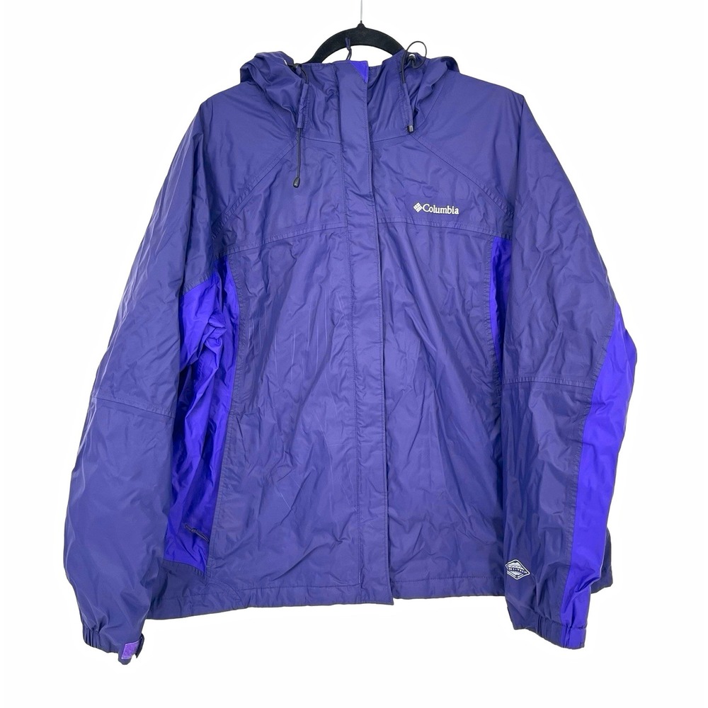 Columbia Womens 2X Purple Omni-Tech Waterproof Hooded Rain Jacket Windbreaker